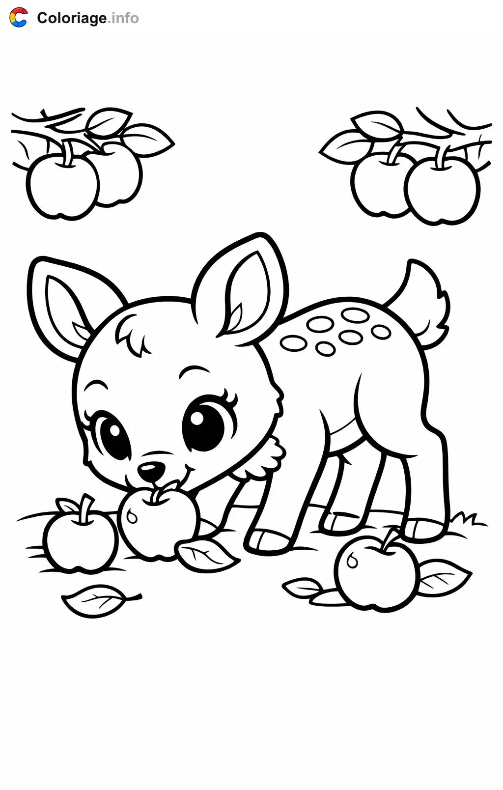 Coloriage Biche qui grignote des pommes - Biche à imprimer