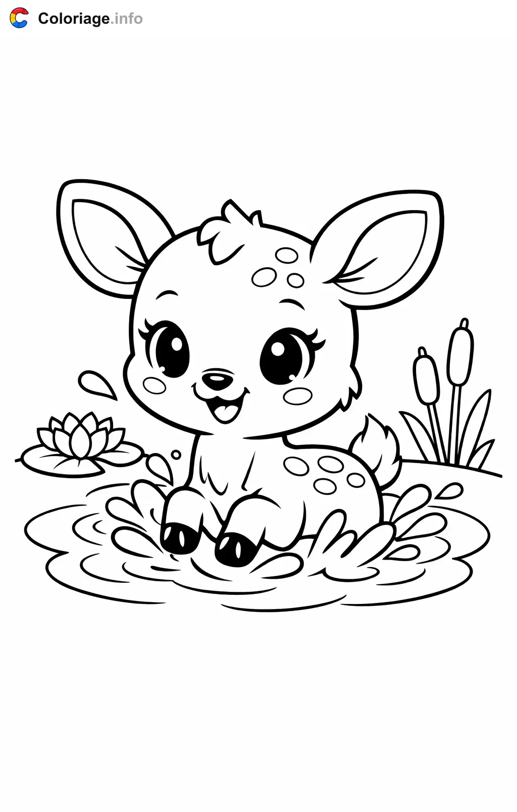 Coloriage Biche qui joue dans l'étang - Biche à imprimer