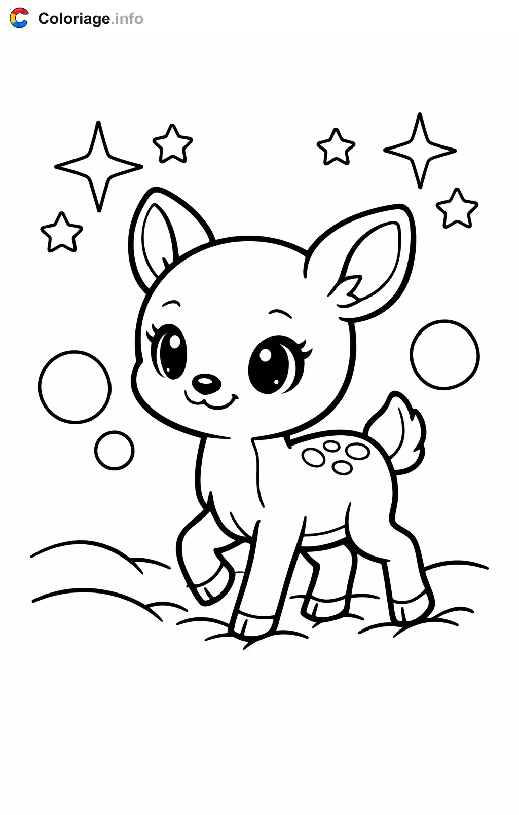 Coloriage Biche qui marche dans la neige - Biche à imprimer