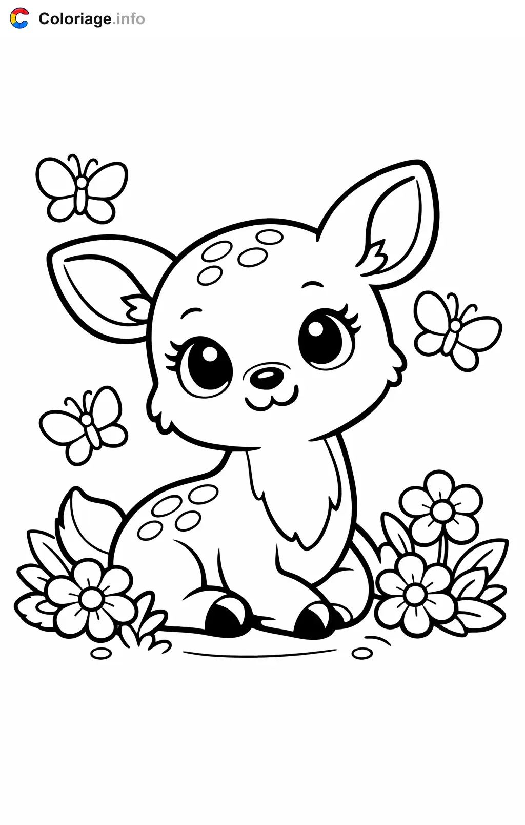 Coloriage Biche qui regarde les papillons - Biche à imprimer