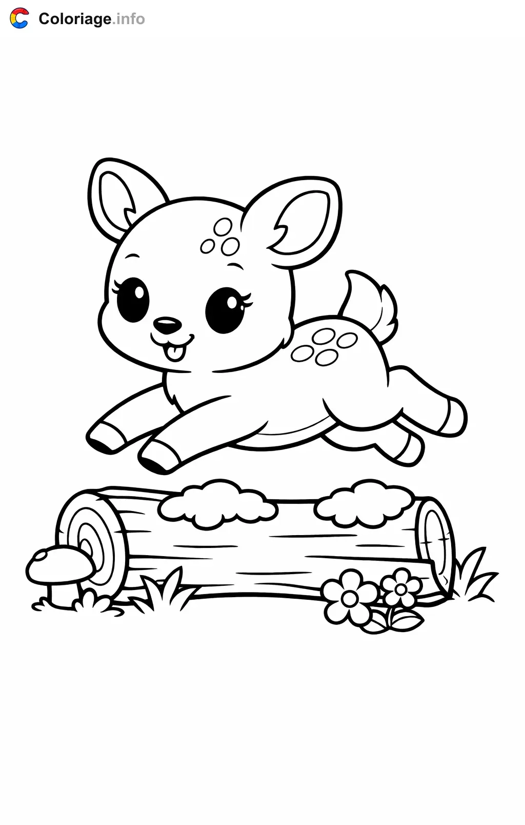 Coloriage Biche qui saute par-dessus un tronc - Biche à imprimer