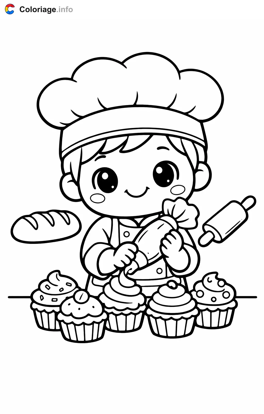 Ausmalbild Bäcker beim Dekorieren von Cupcakes zum Ausdrucken