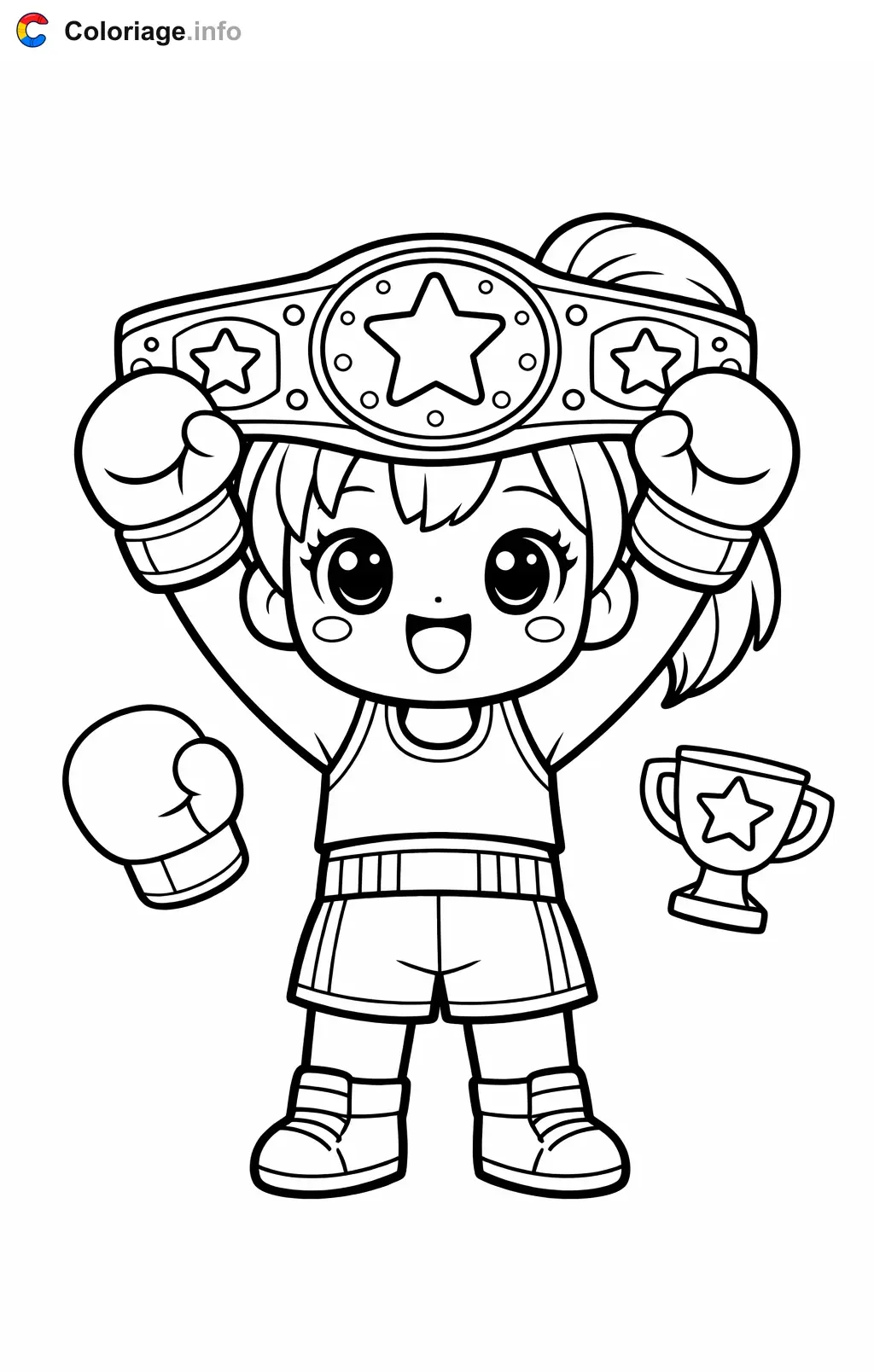 Coloriage Boxe avec sa ceinture de champion - Boxe à imprimer