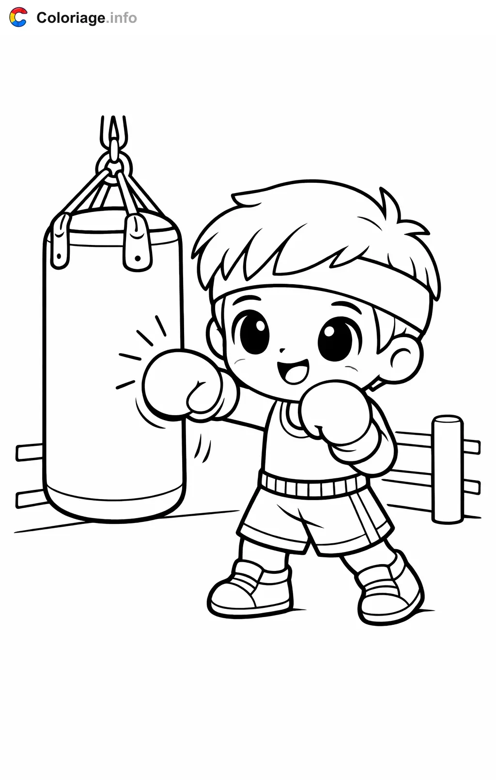 Coloriage Boxe qui frappe le sac - Boxe à imprimer