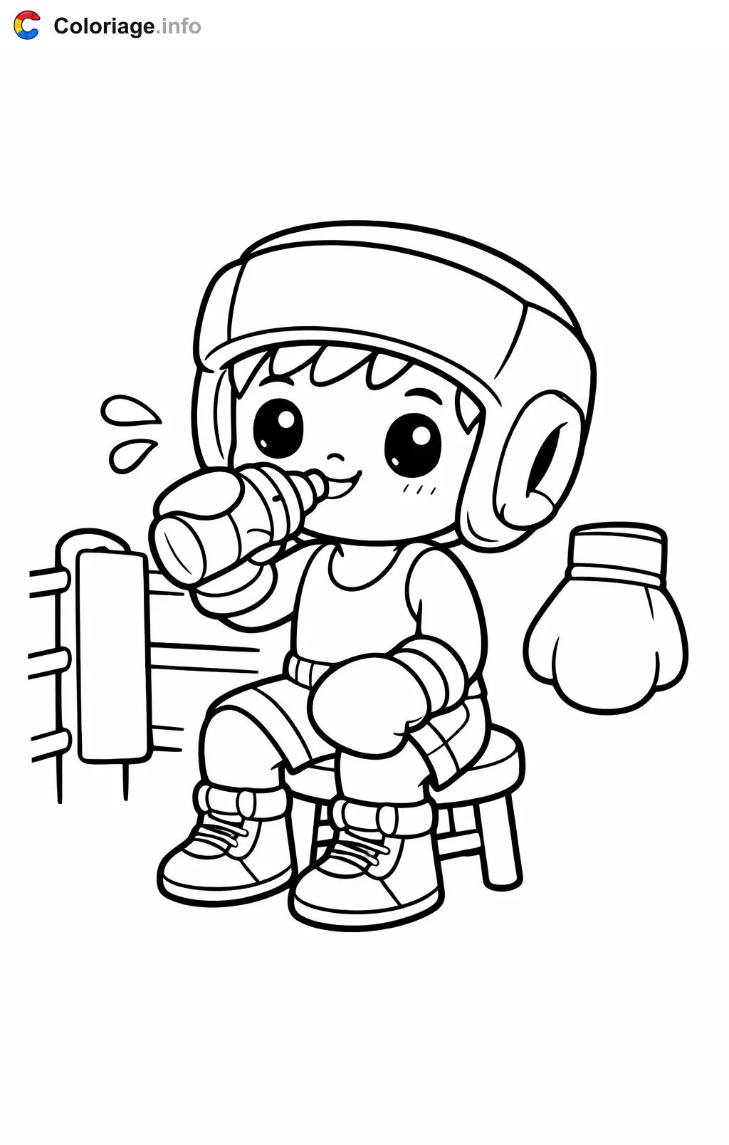 Coloriage Boxe qui se repose entre les rounds - Boxe à imprimer