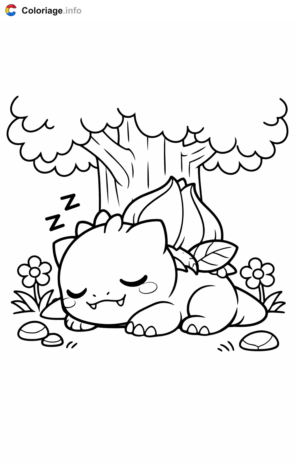 Coloriage Bulbizarre qui fait la sieste sous un arbre - Bulbizarre à imprimer