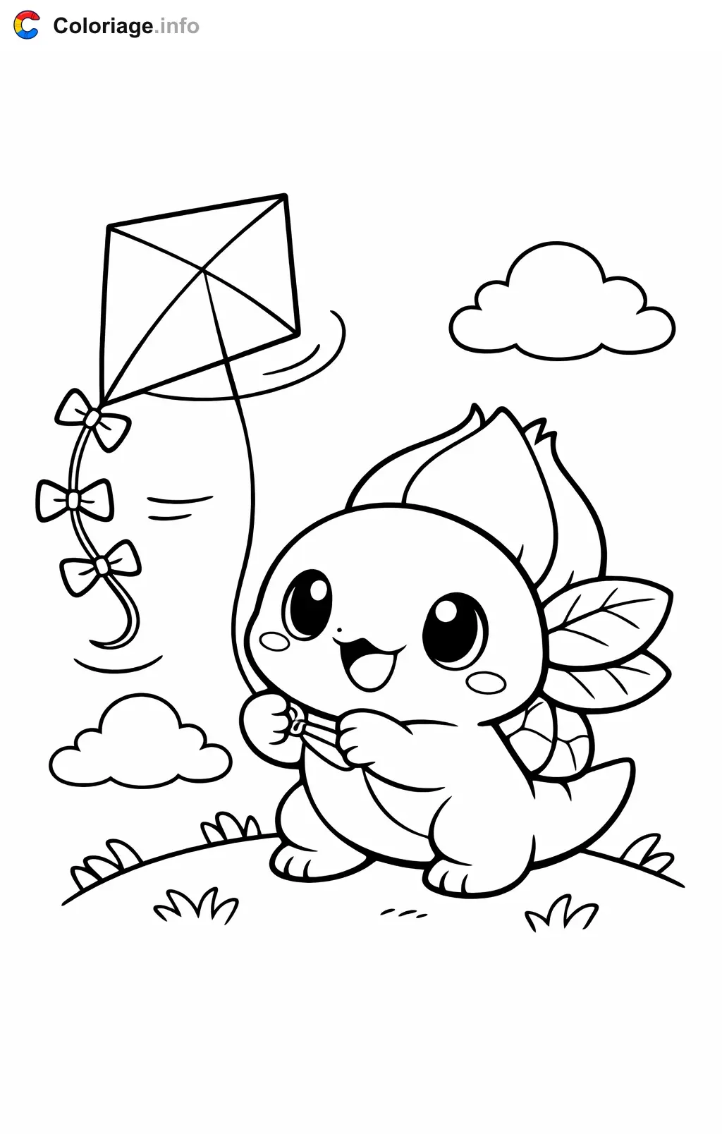 Coloriage Bulbizarre qui fait voler un cerf-volant - Bulbizarre à imprimer