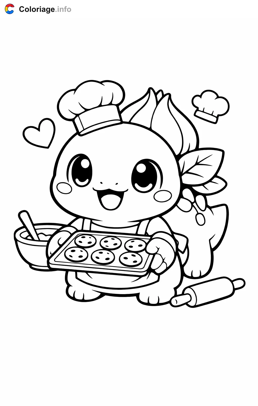 Coloriage Bulbizarre qui prepare des biscuits - Bulbizarre à imprimer