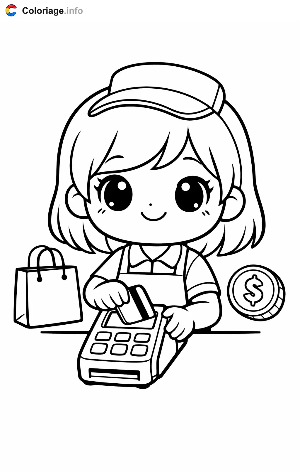 Cashier Paying with a Bank Card coloring page to print