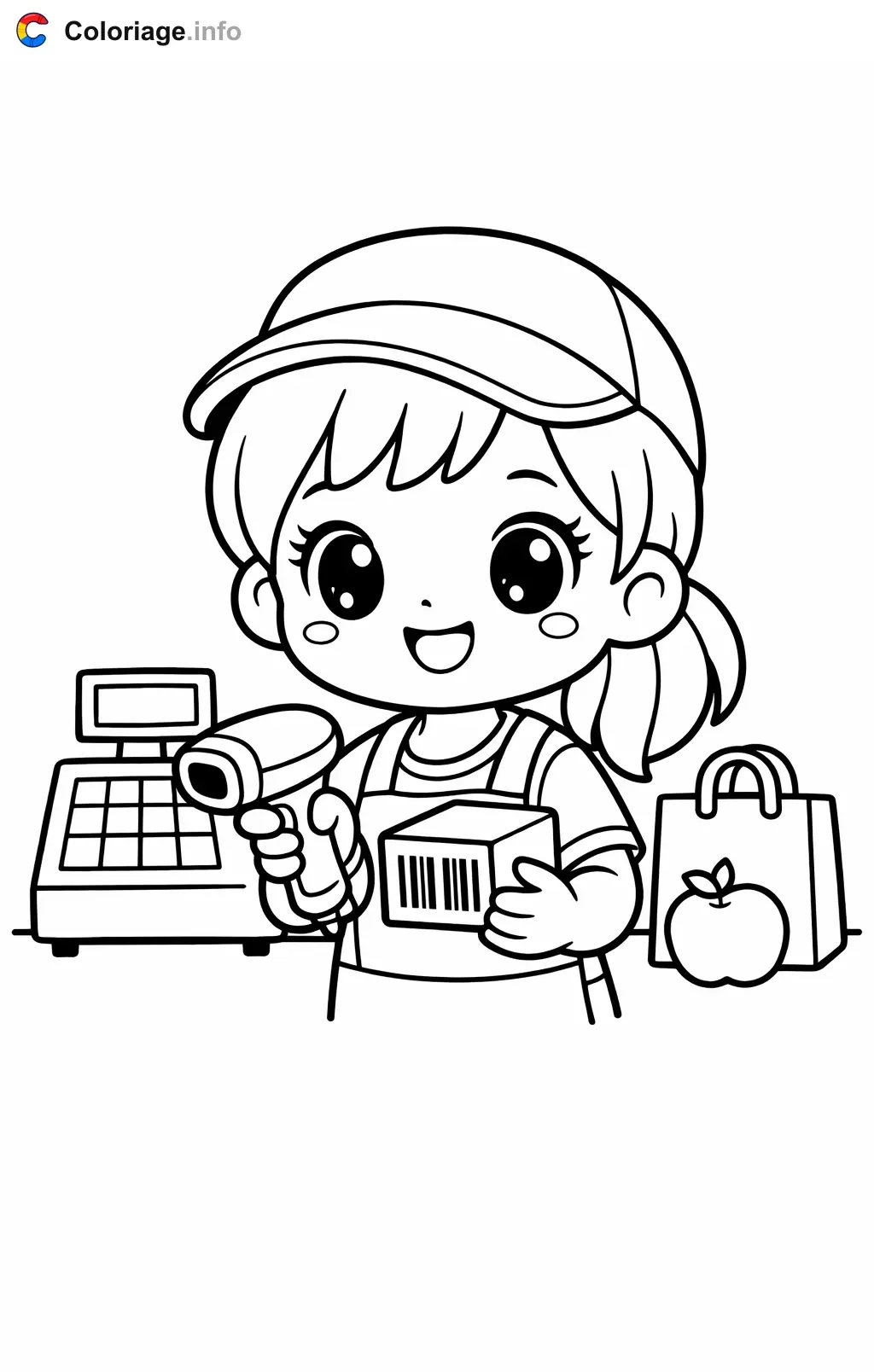 Cashier Scanning Items with a Barcode Reader coloring page to print