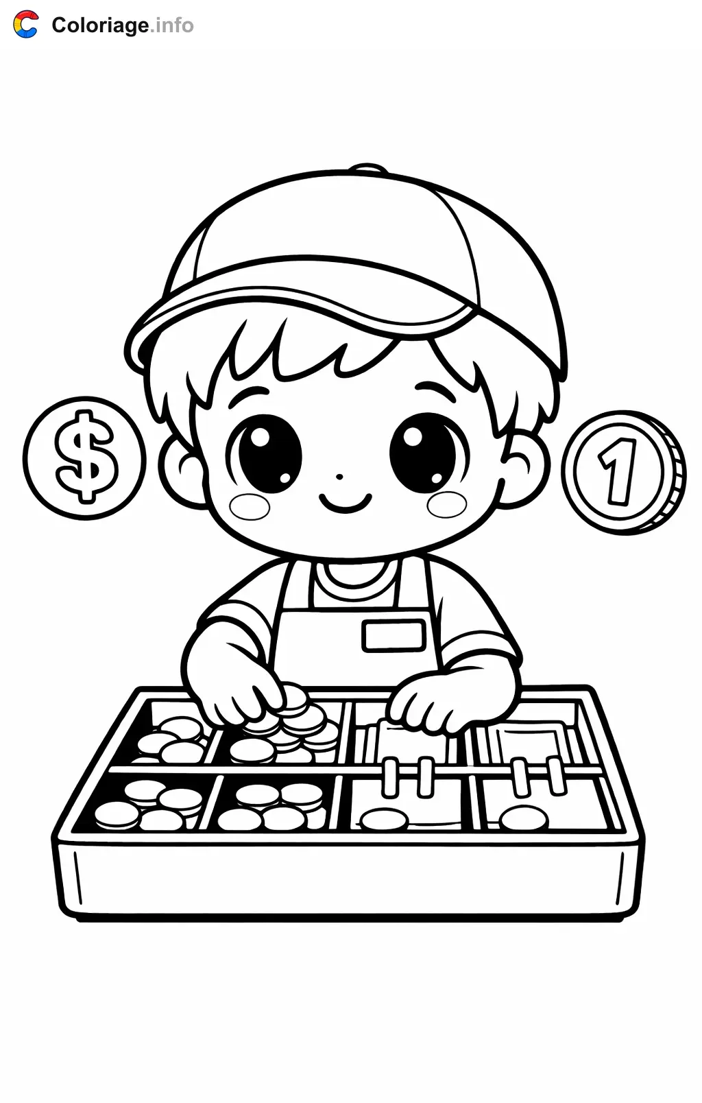 Cashier Counting Coins coloring page to print