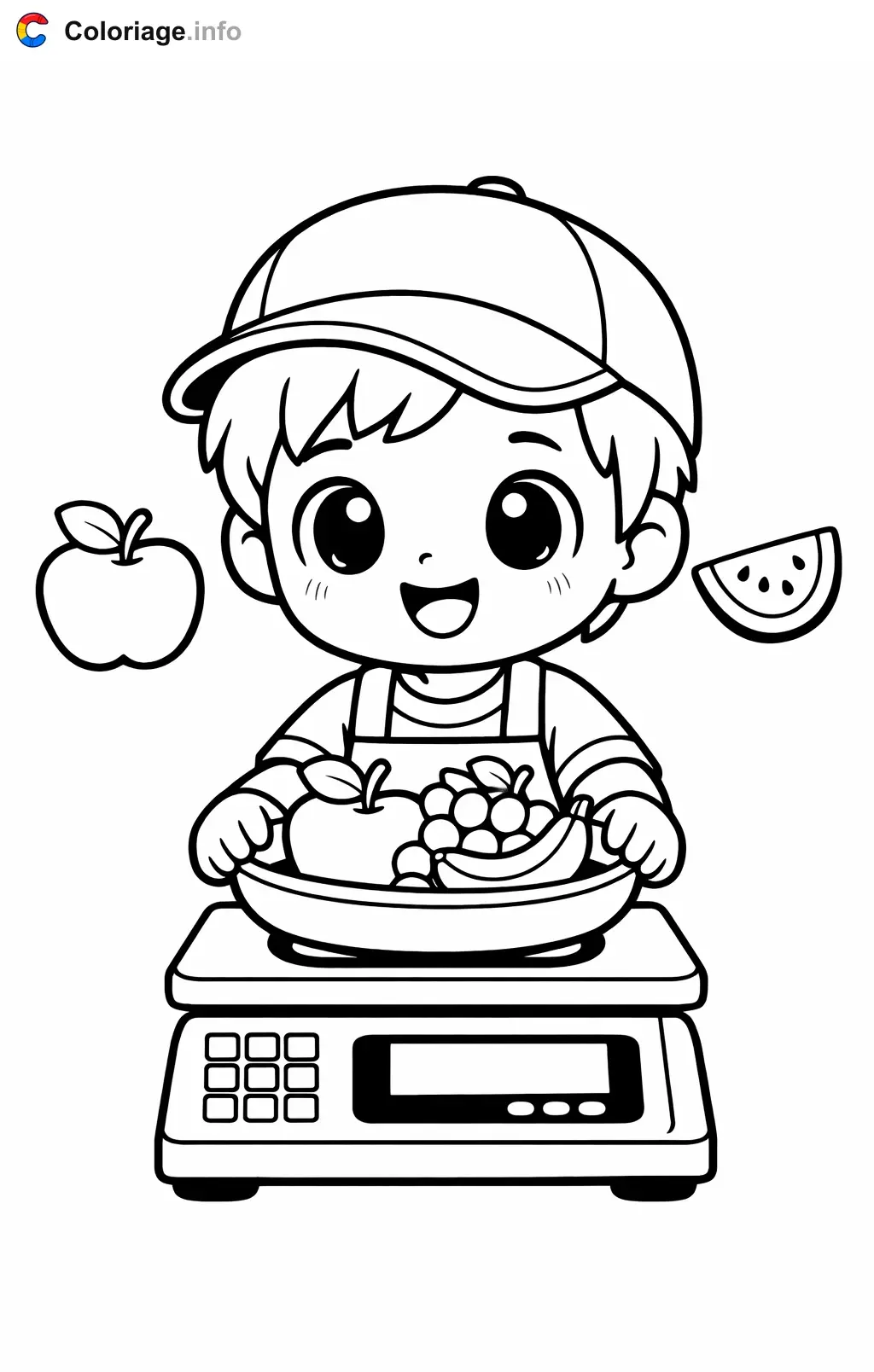 Cashier Weighing Fruit at the Store coloring page to print