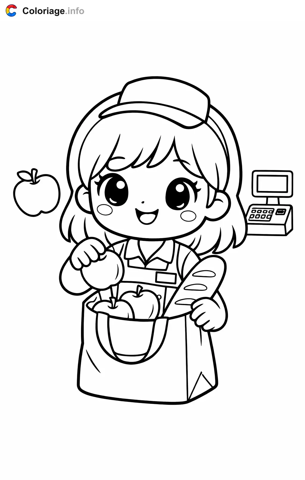 Cashier Bagging Groceries coloring page to print