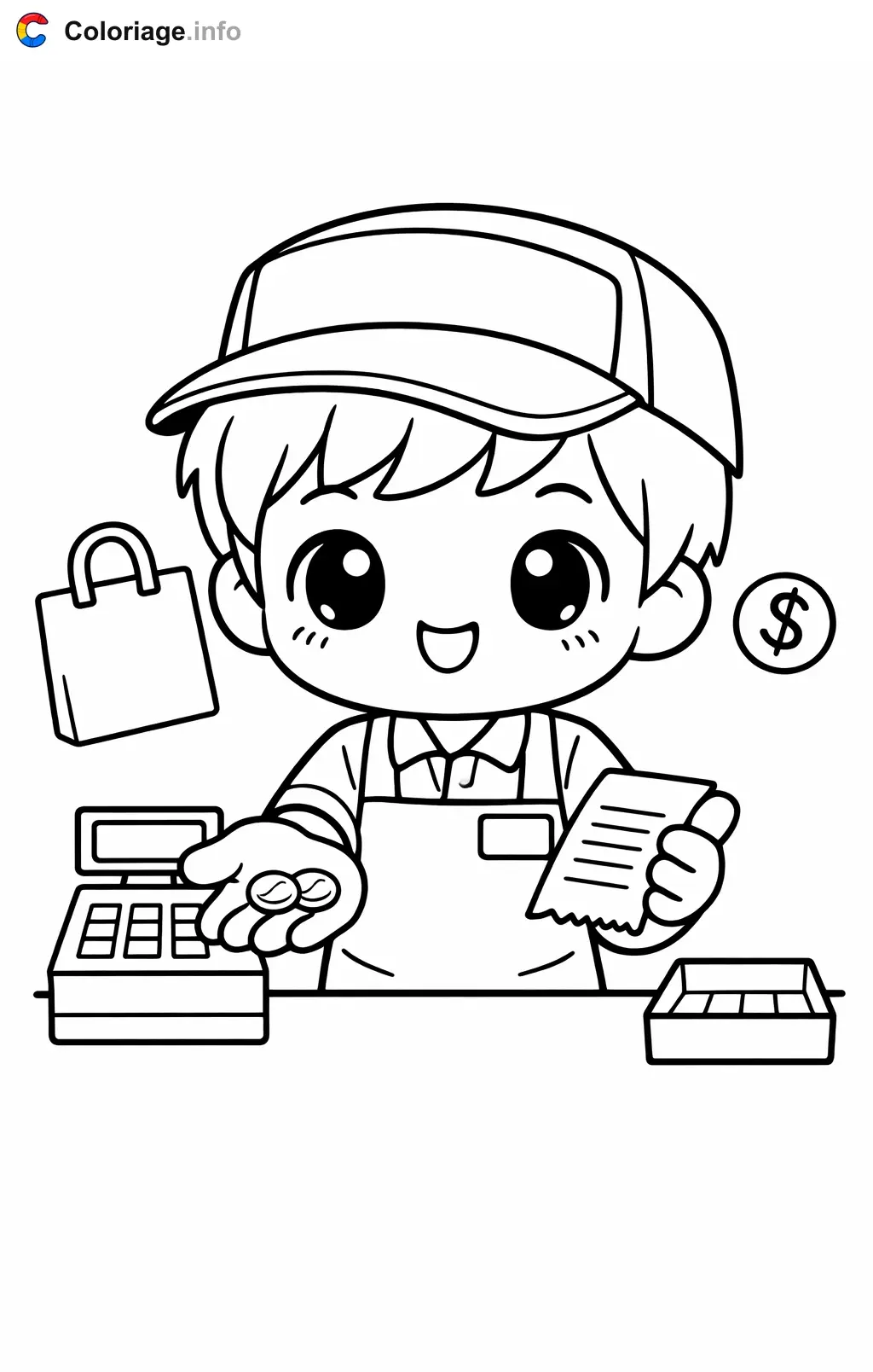 Cashier Giving Change coloring page to print