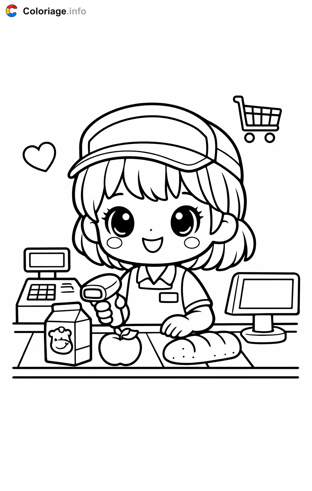 Cashier Scanning Groceries coloring page to print