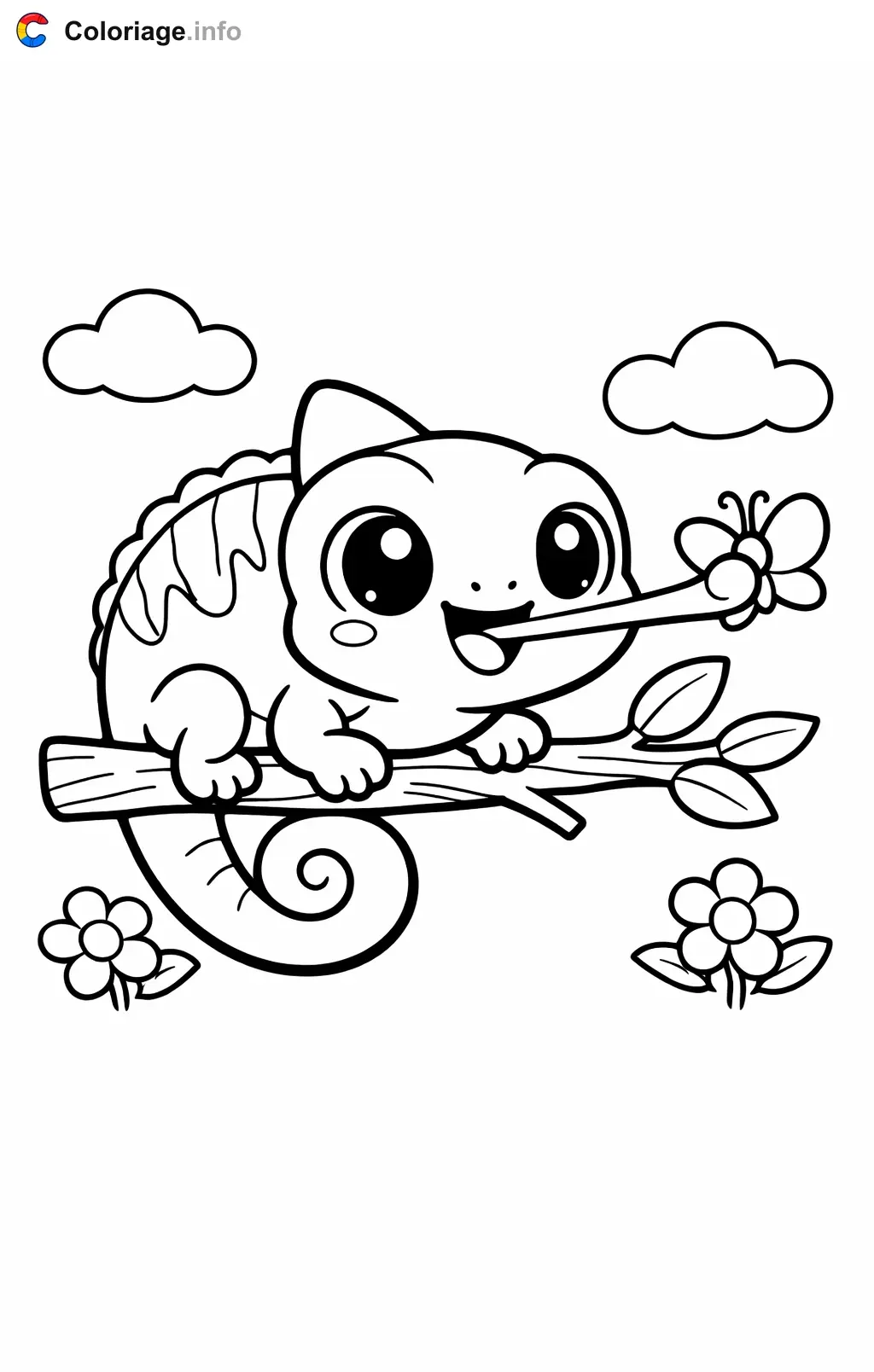 Coloriage Caméléon qui attrape un papillon - Caméléon à imprimer