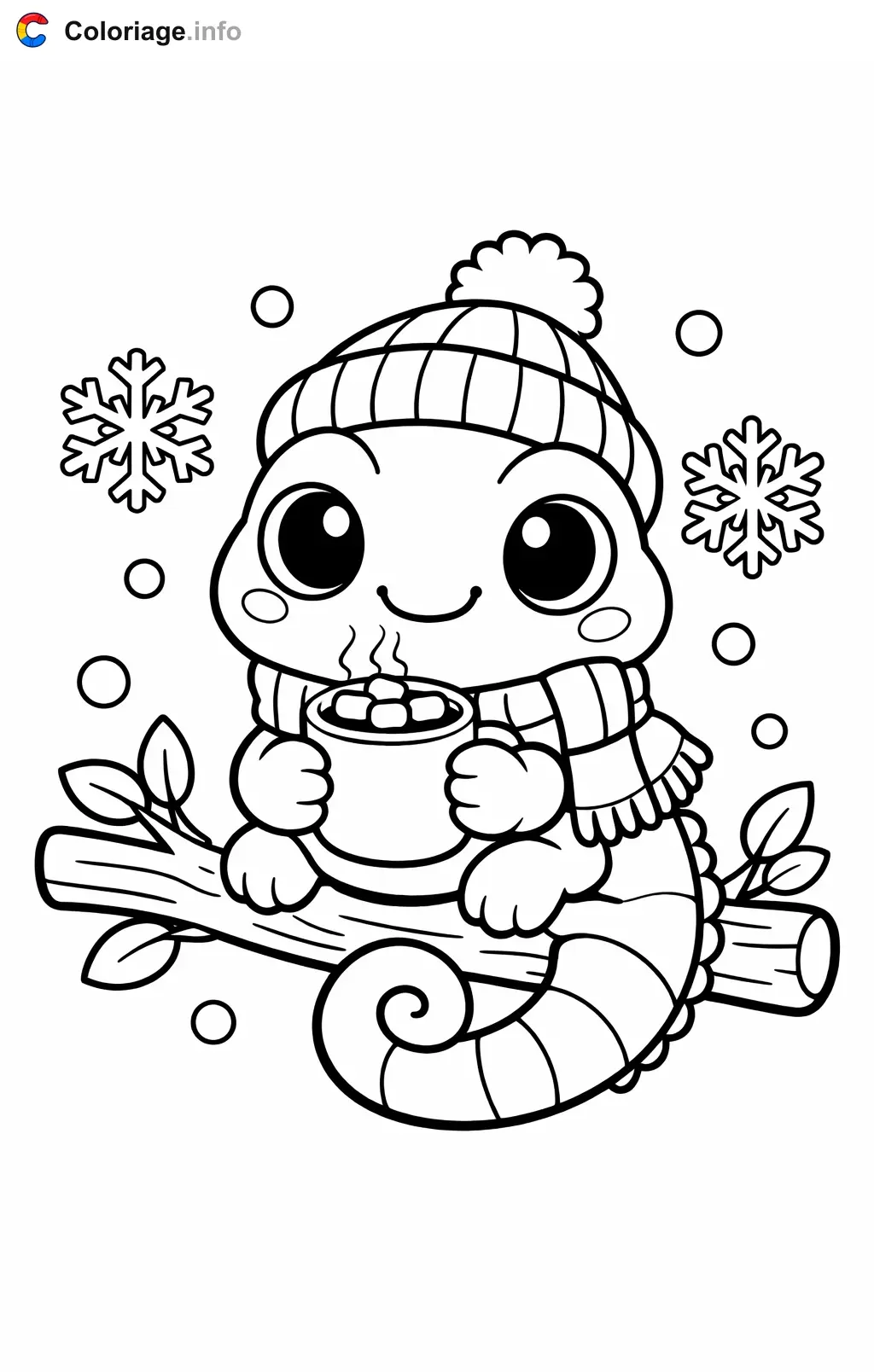 Coloriage Caméléon qui boit un chocolat chaud - Caméléon à imprimer