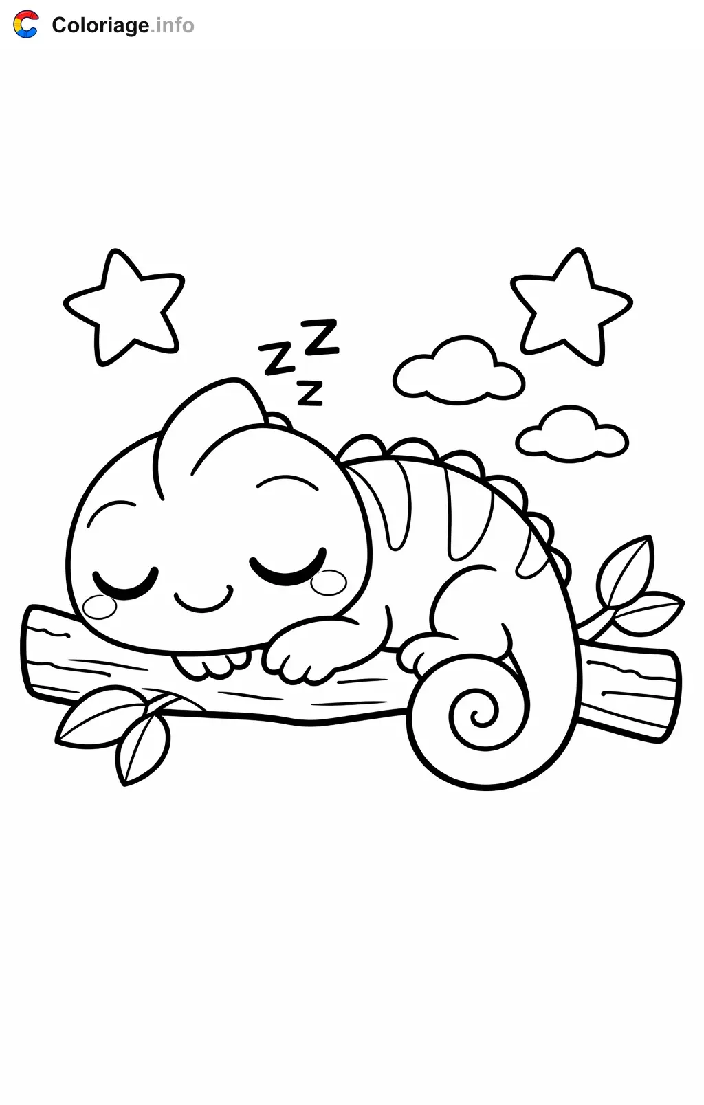 Coloriage Caméléon qui dort sous les étoiles - Caméléon à imprimer