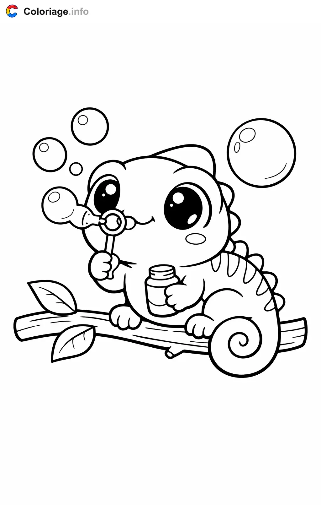 Coloriage Caméléon qui fait des bulles - Caméléon à imprimer