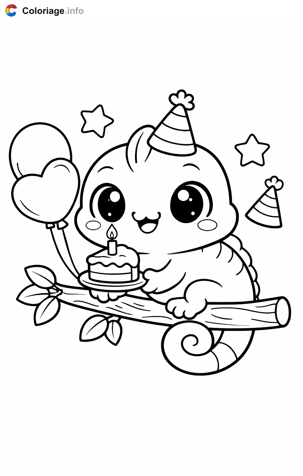 Coloriage Caméléon qui fête son anniversaire - Caméléon à imprimer