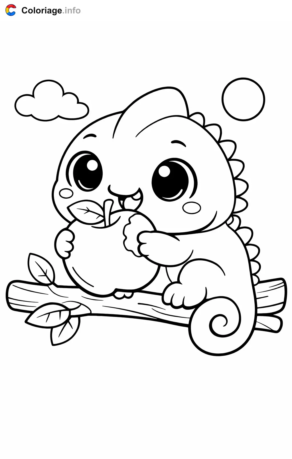 Coloriage Caméléon qui mange une pomme - Caméléon à imprimer