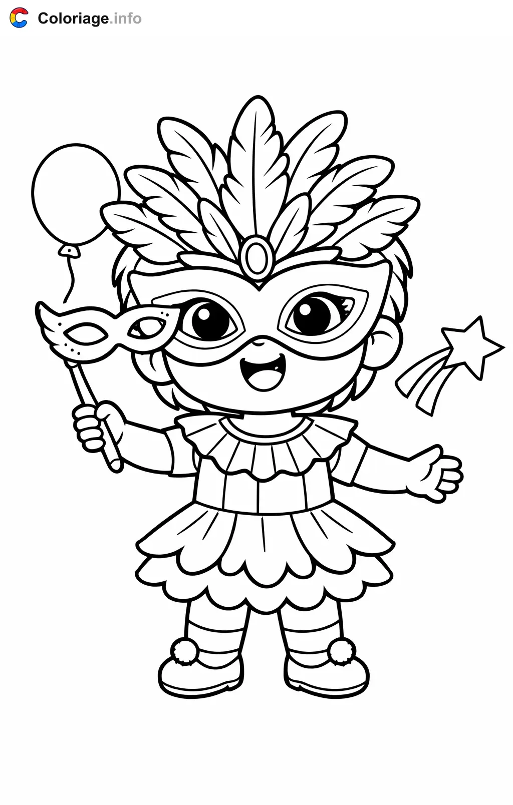 Coloriage Carnaval maternelle avec un masque a plumes - Carnaval maternelle à imprimer