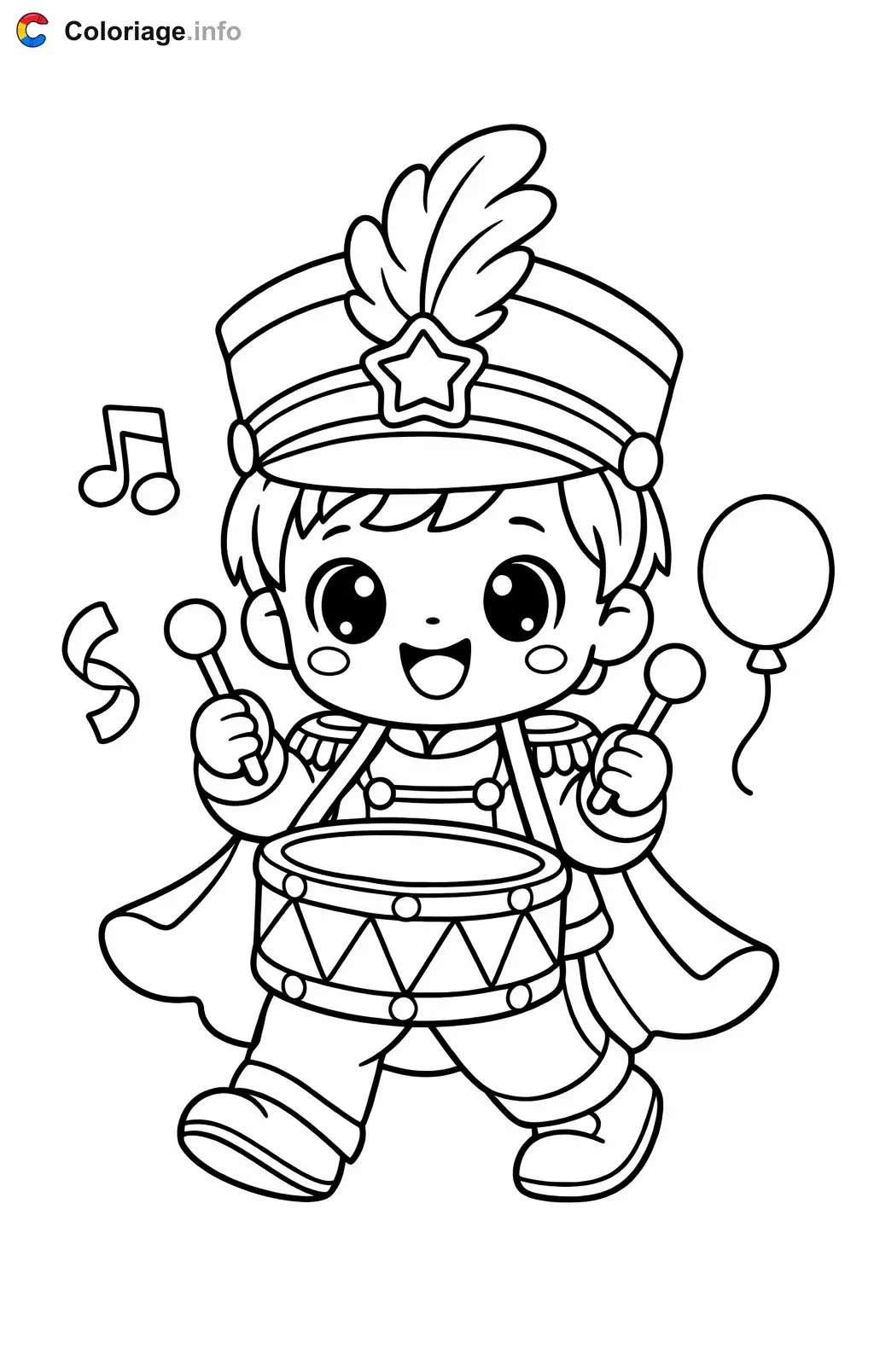 Coloriage Carnaval maternelle qui joue du tambour - Carnaval maternelle à imprimer
