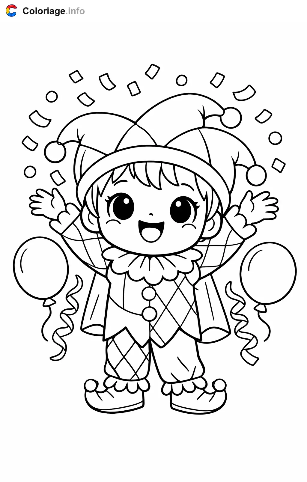 Coloriage Carnaval maternelle qui lance des confettis - Carnaval maternelle à imprimer