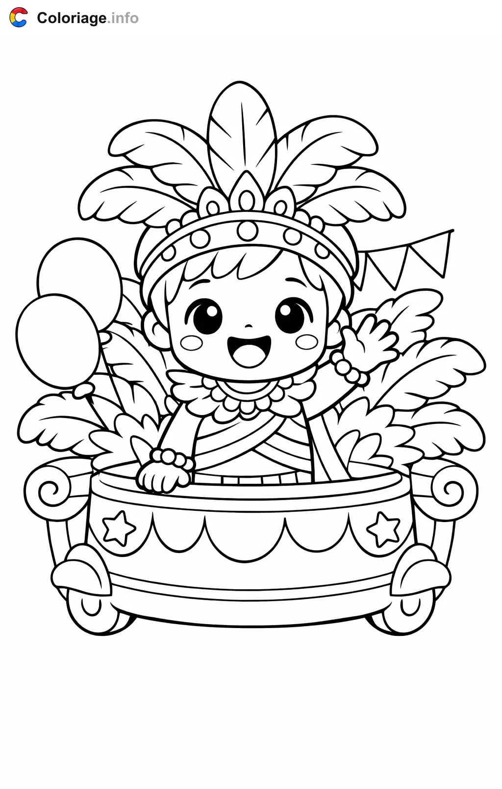 Coloriage Carnaval maternelle sur un char decore - Carnaval maternelle à imprimer