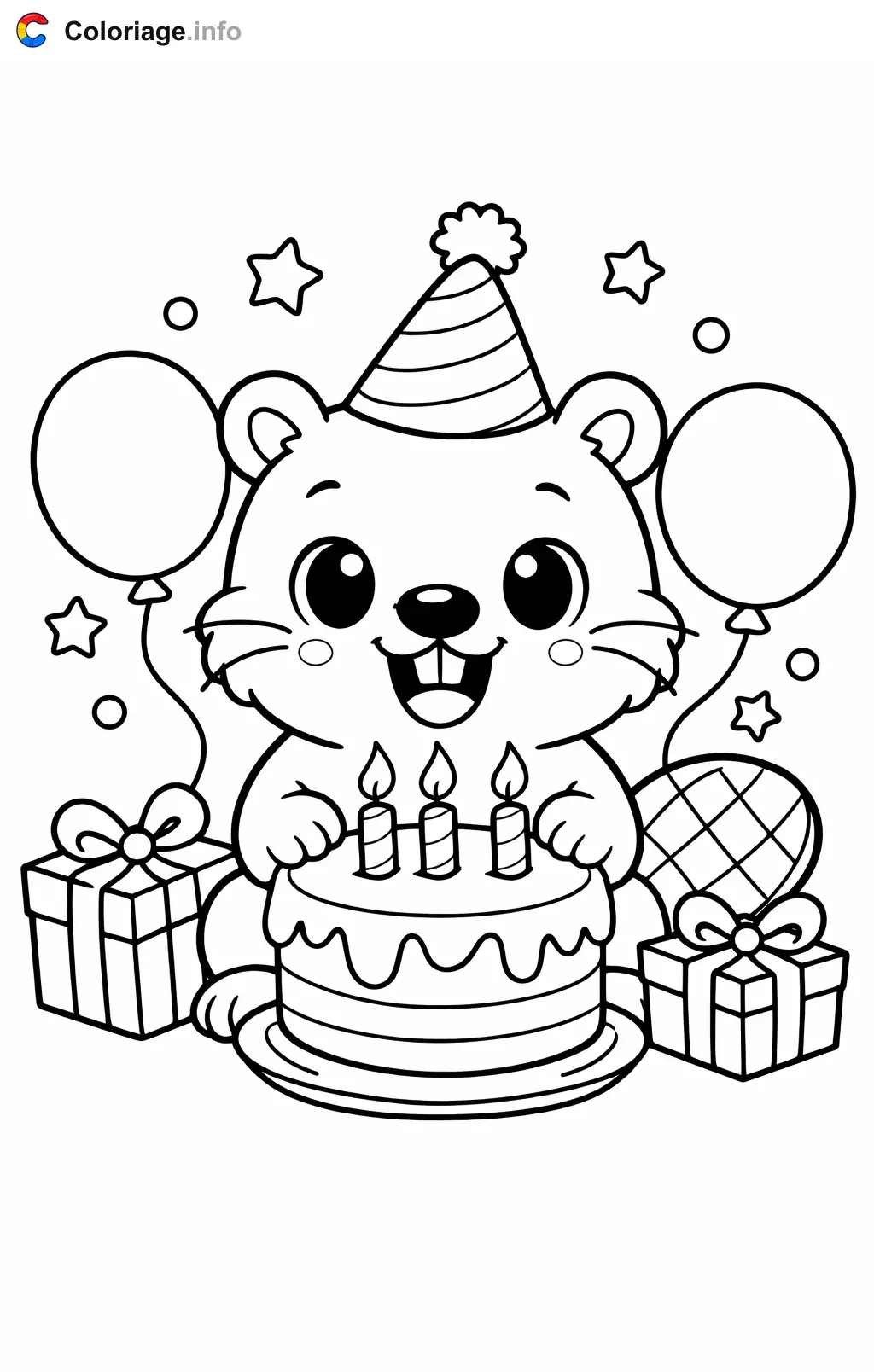 Coloriage Castor qui fête son anniversaire - Castor à imprimer