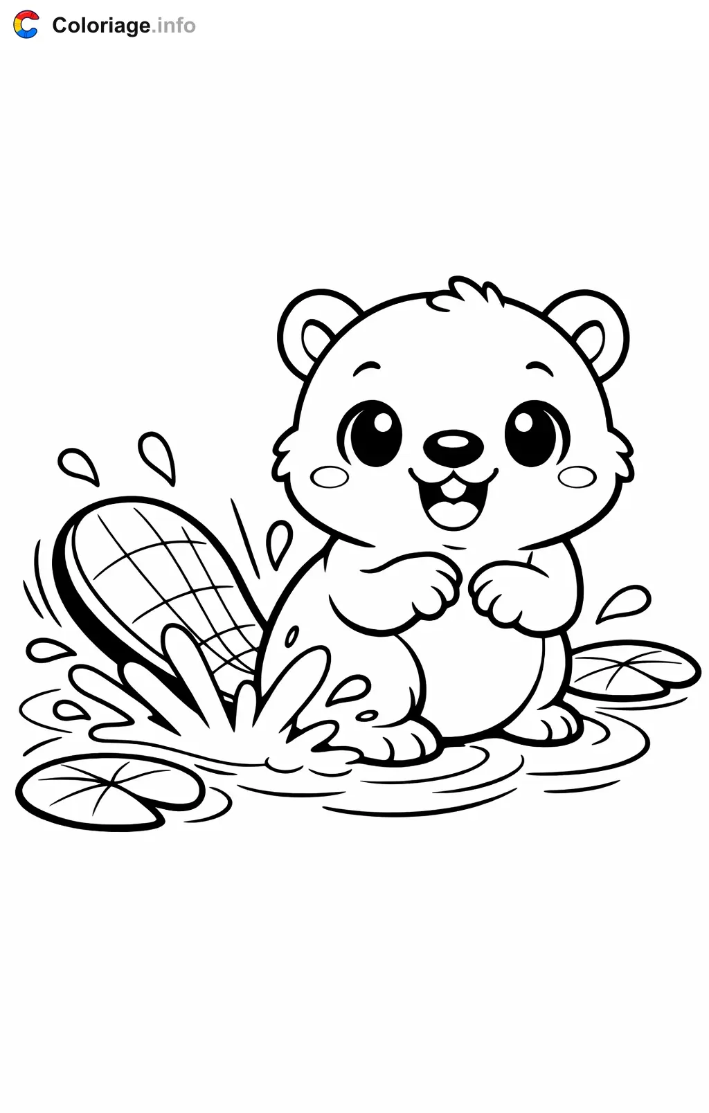 Coloriage Castor qui frappe l'eau de sa queue - Castor à imprimer