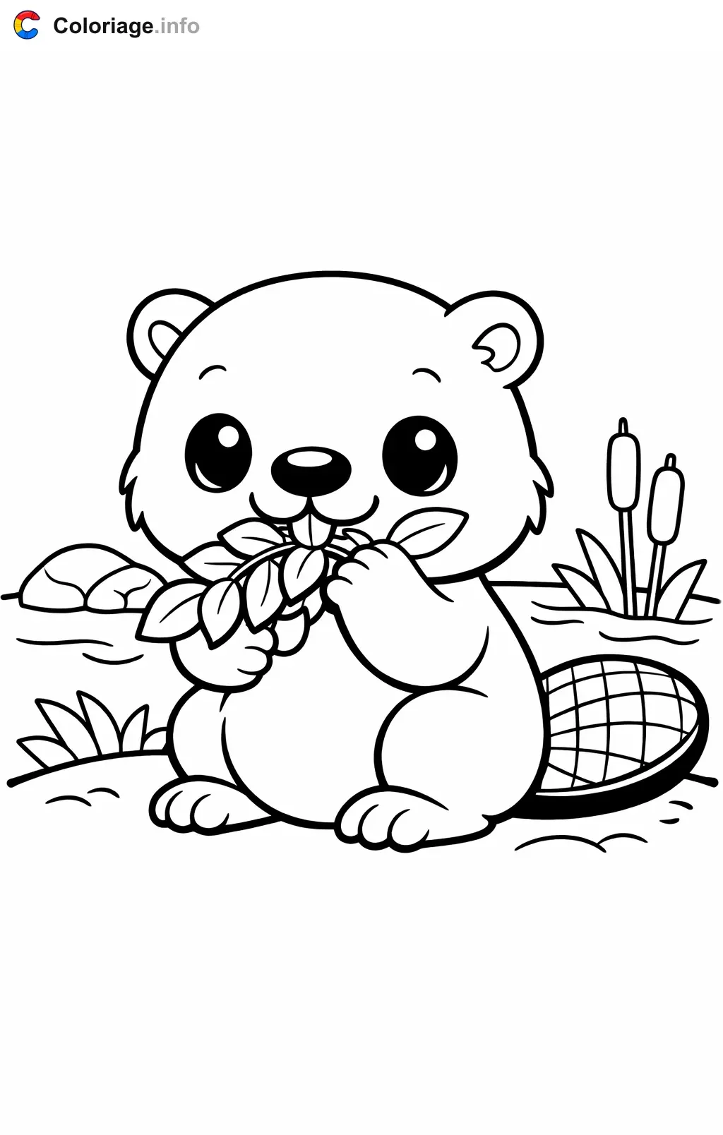 Coloriage Castor qui mange une branche - Castor à imprimer