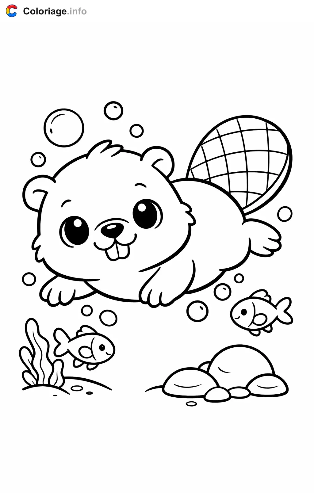 Coloriage Castor qui nage sous l'eau - Castor à imprimer