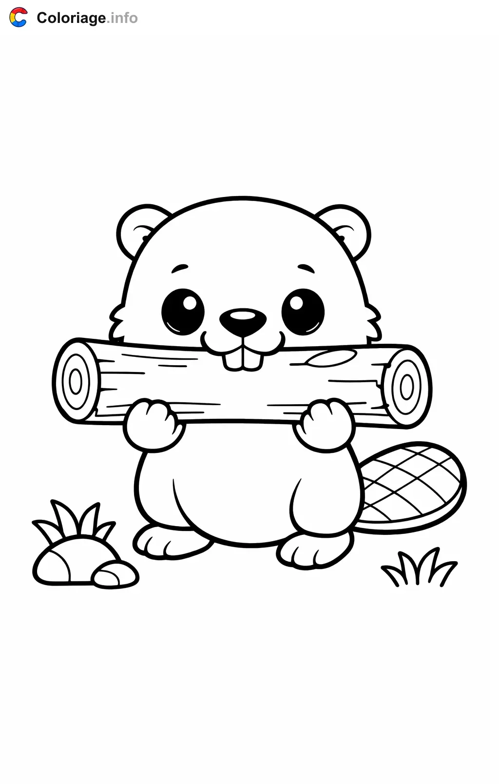 Coloriage Castor qui transporte une bûche - Castor à imprimer