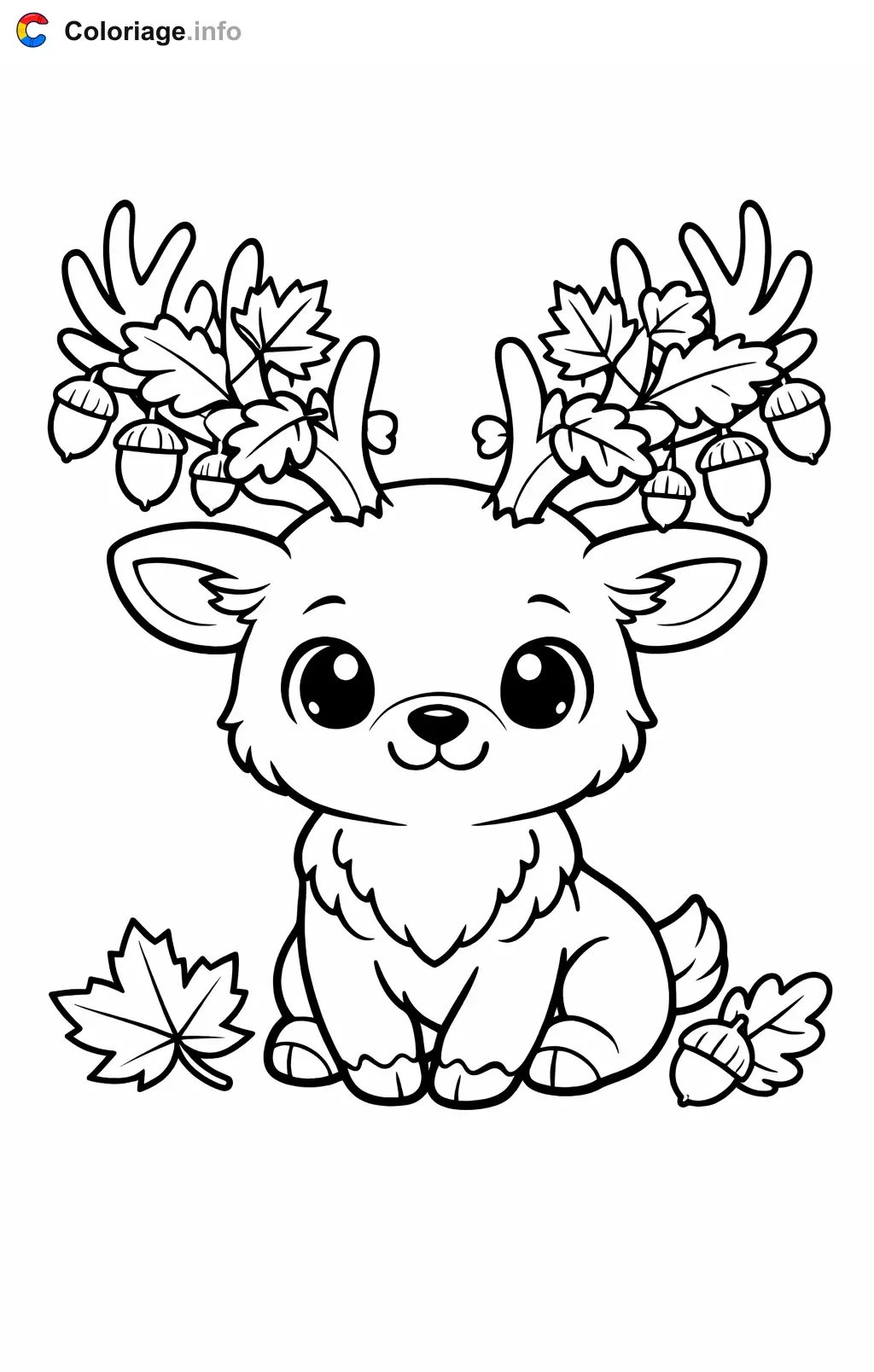 Coloriage Cerf paré de feuilles d'automne - Cerf à imprimer