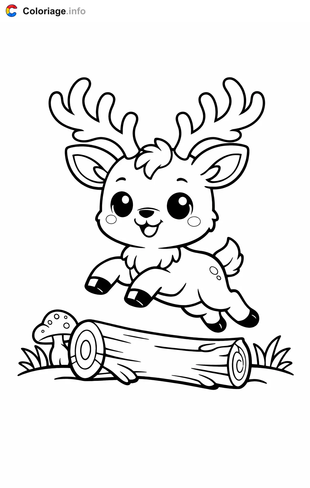 Coloriage Cerf qui saute par-dessus un tronc - Cerf à imprimer
