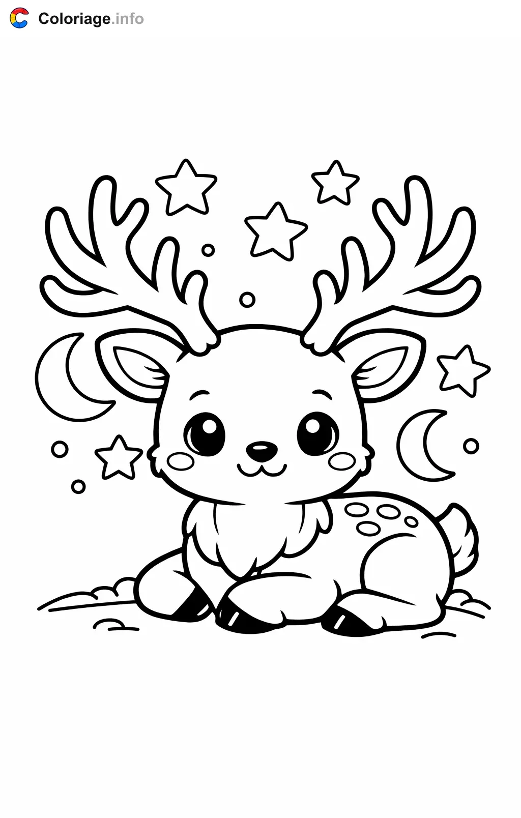 Coloriage Cerf qui se repose sous les étoiles - Cerf à imprimer
