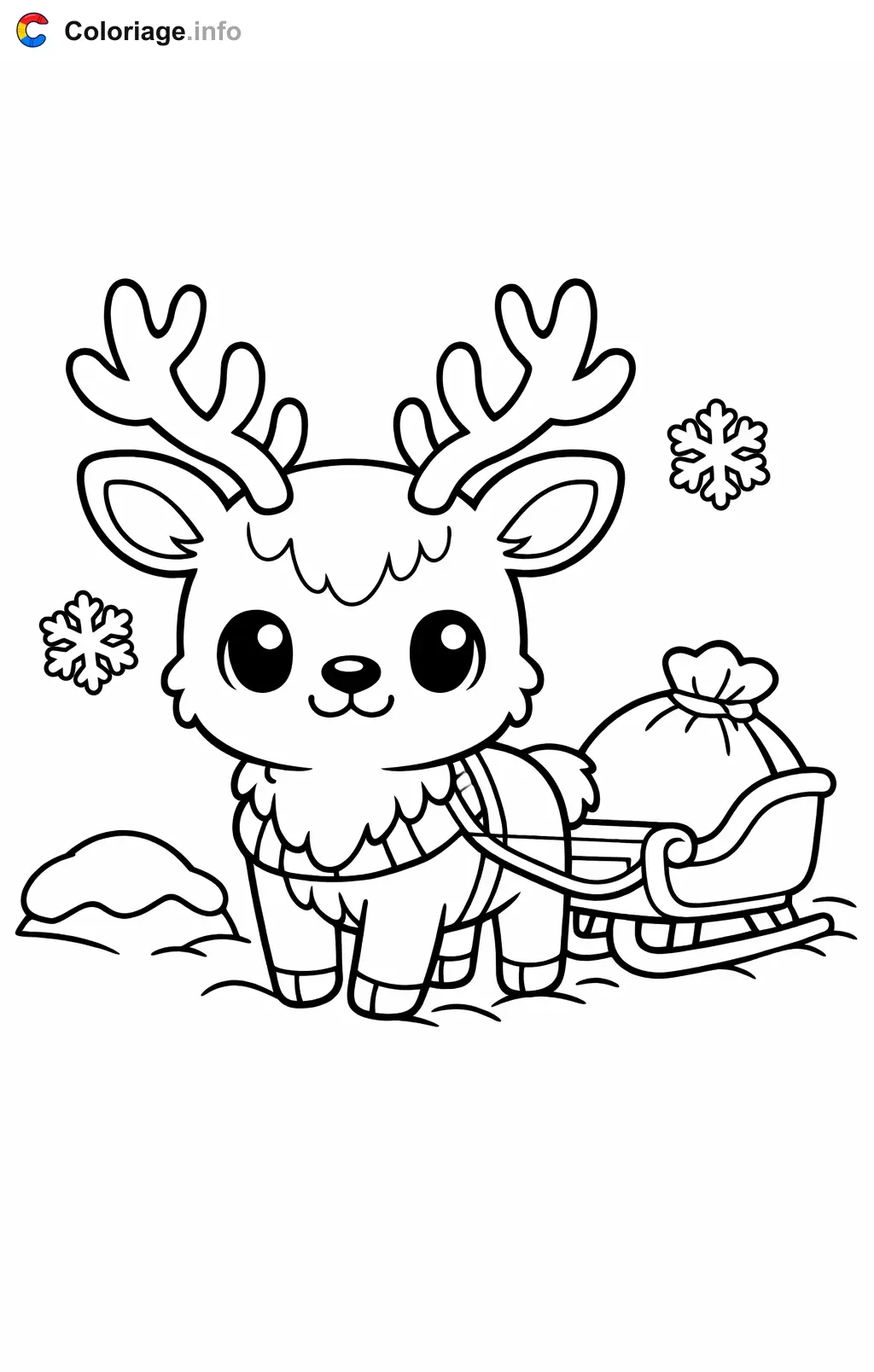 Coloriage Cerf qui tire un petit traîneau - Cerf à imprimer