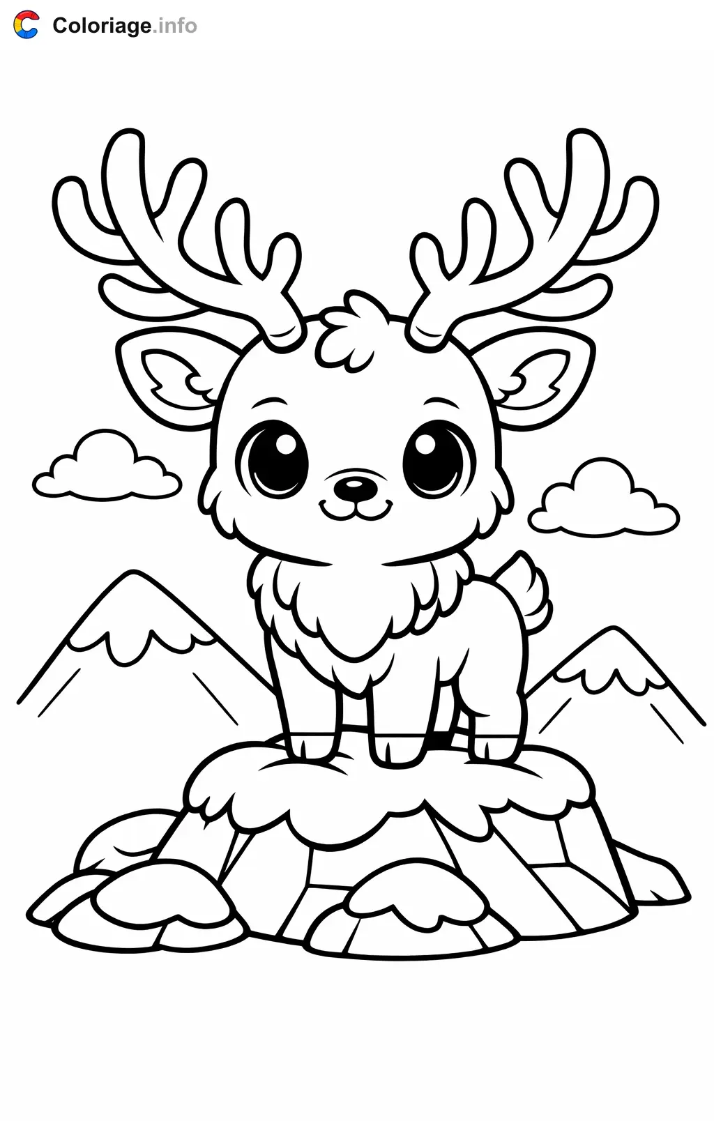 Coloriage Cerf sur le sommet enneigé - Cerf à imprimer