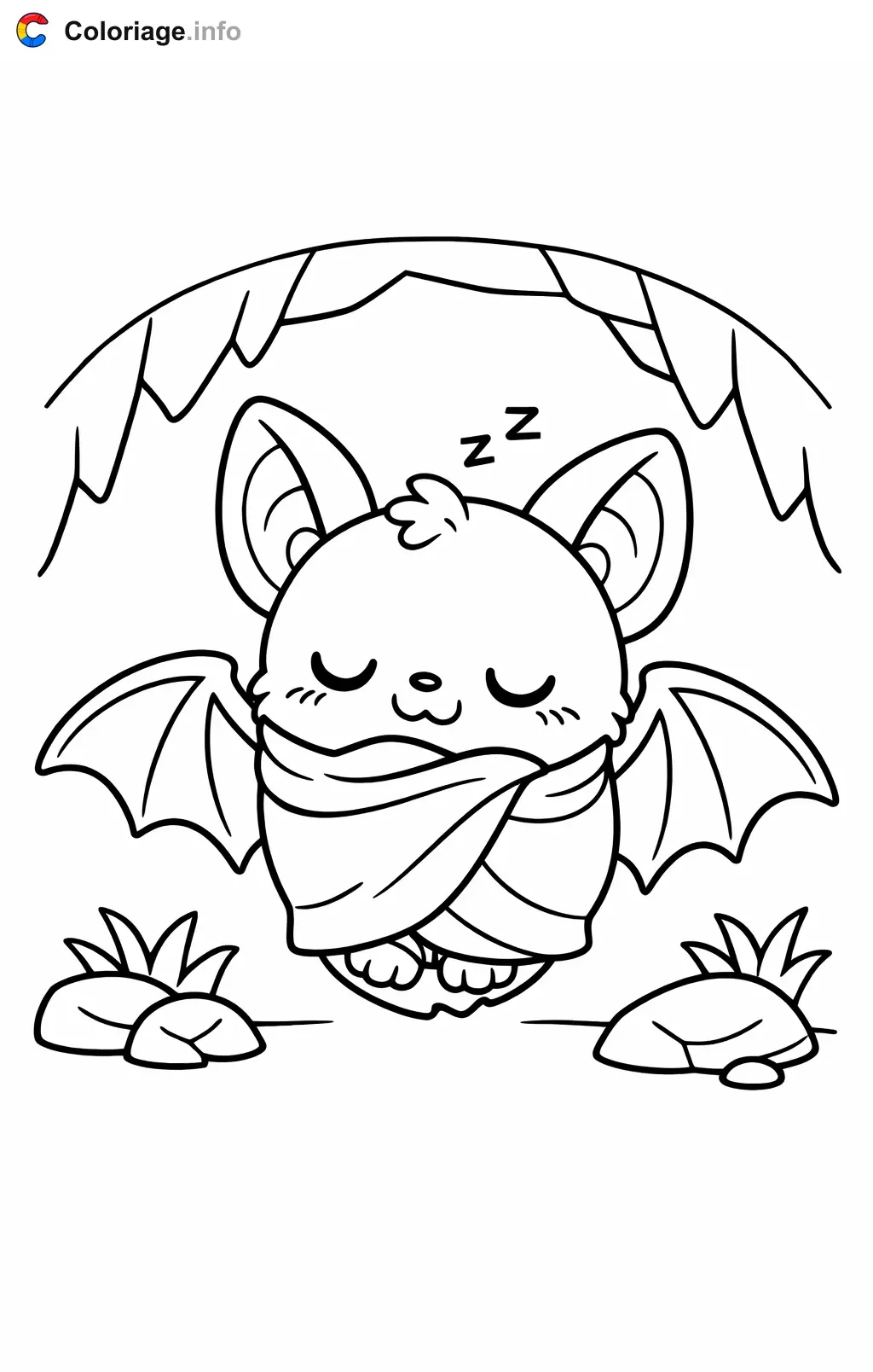 Coloriage Chauve-souris dormant dans une grotte - Chauve souris à imprimer