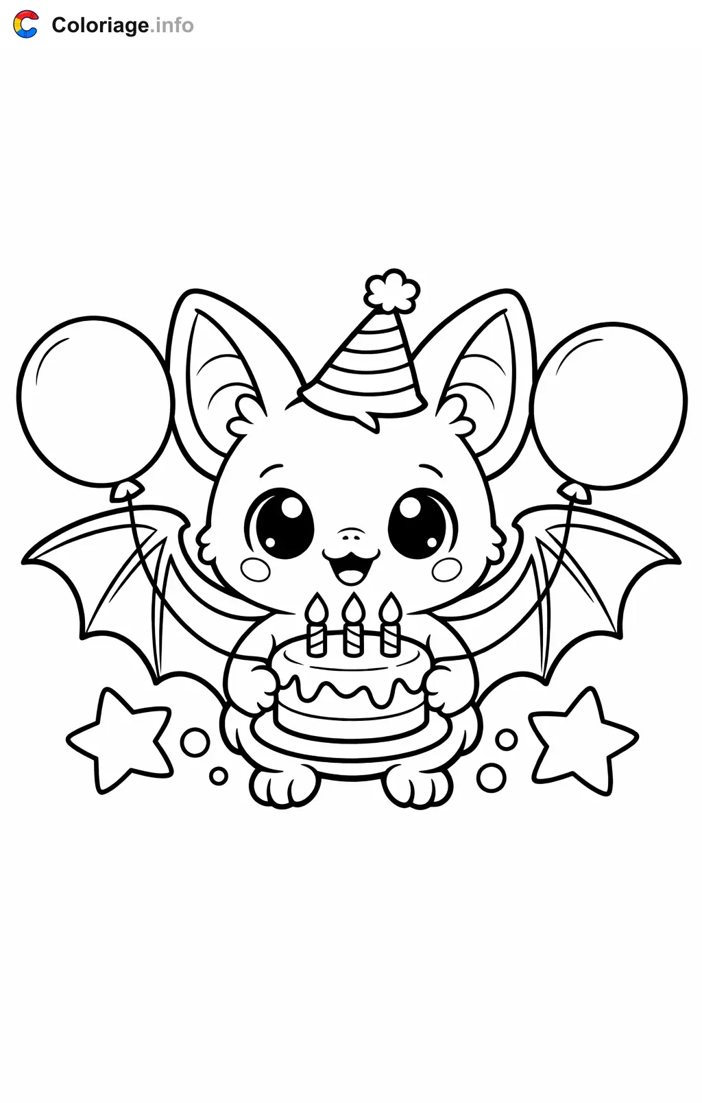 Coloriage Chauve-souris qui fête son anniversaire - Chauve souris à imprimer