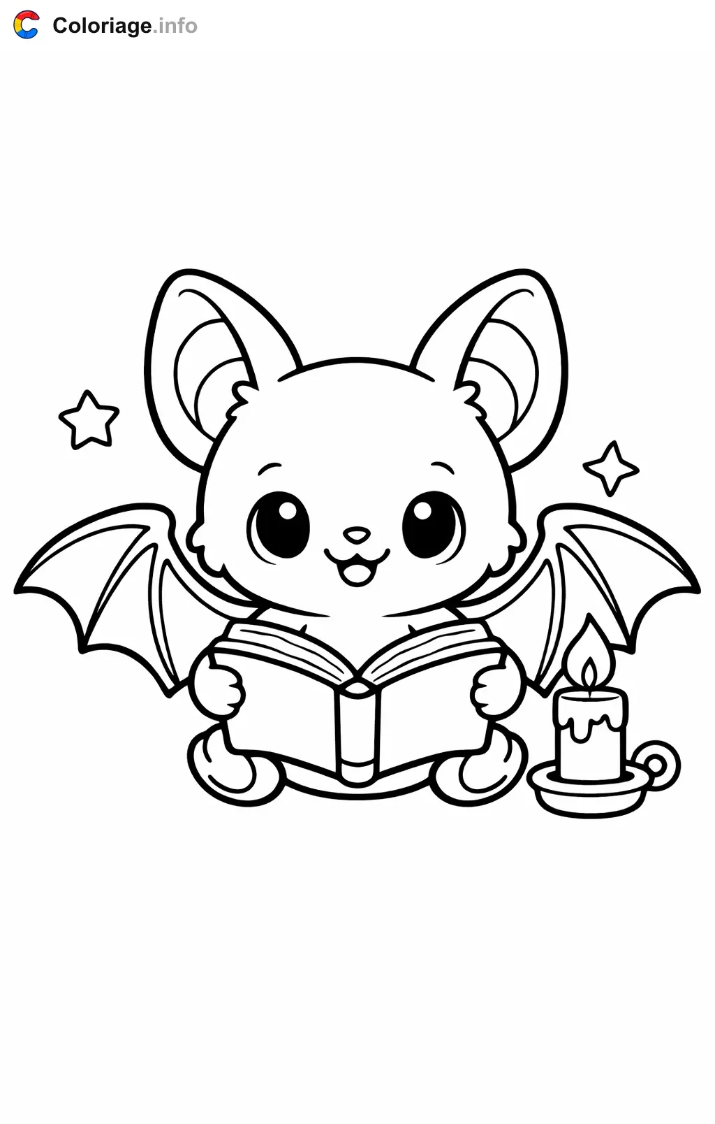 Coloriage Chauve-souris qui lit un livre - Chauve souris à imprimer