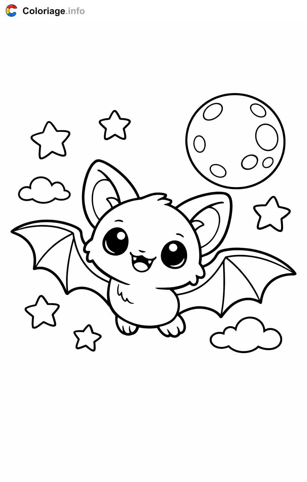 Coloriage Chauve-souris qui vole vers la lune - Chauve souris à imprimer