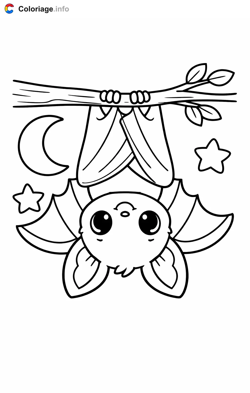 Coloriage Chauve-souris suspendu à une branche - Chauve souris à imprimer