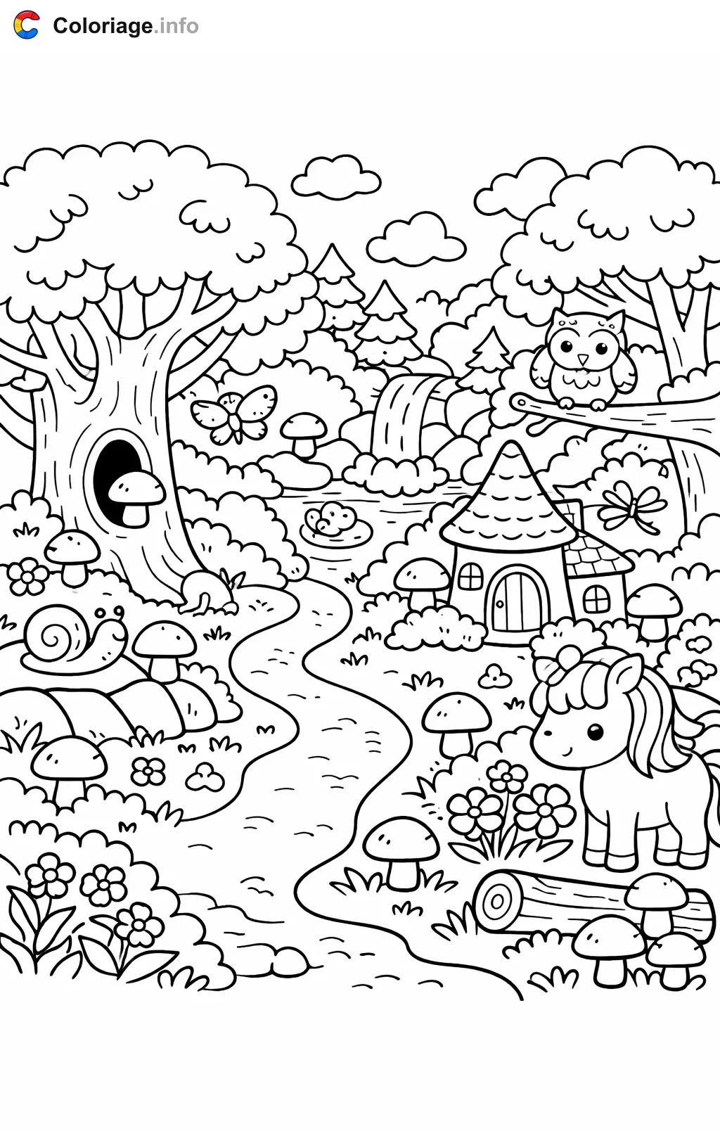 Coloriage Chercher et trouve foret aux champignons caches - Chercher et trouve à imprimer