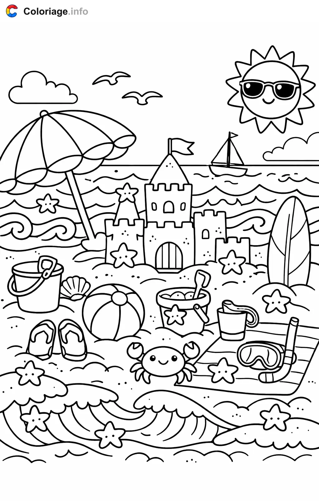 Coloriage Chercher et trouve plage aux etoiles de mer cachees - Chercher et trouve à imprimer