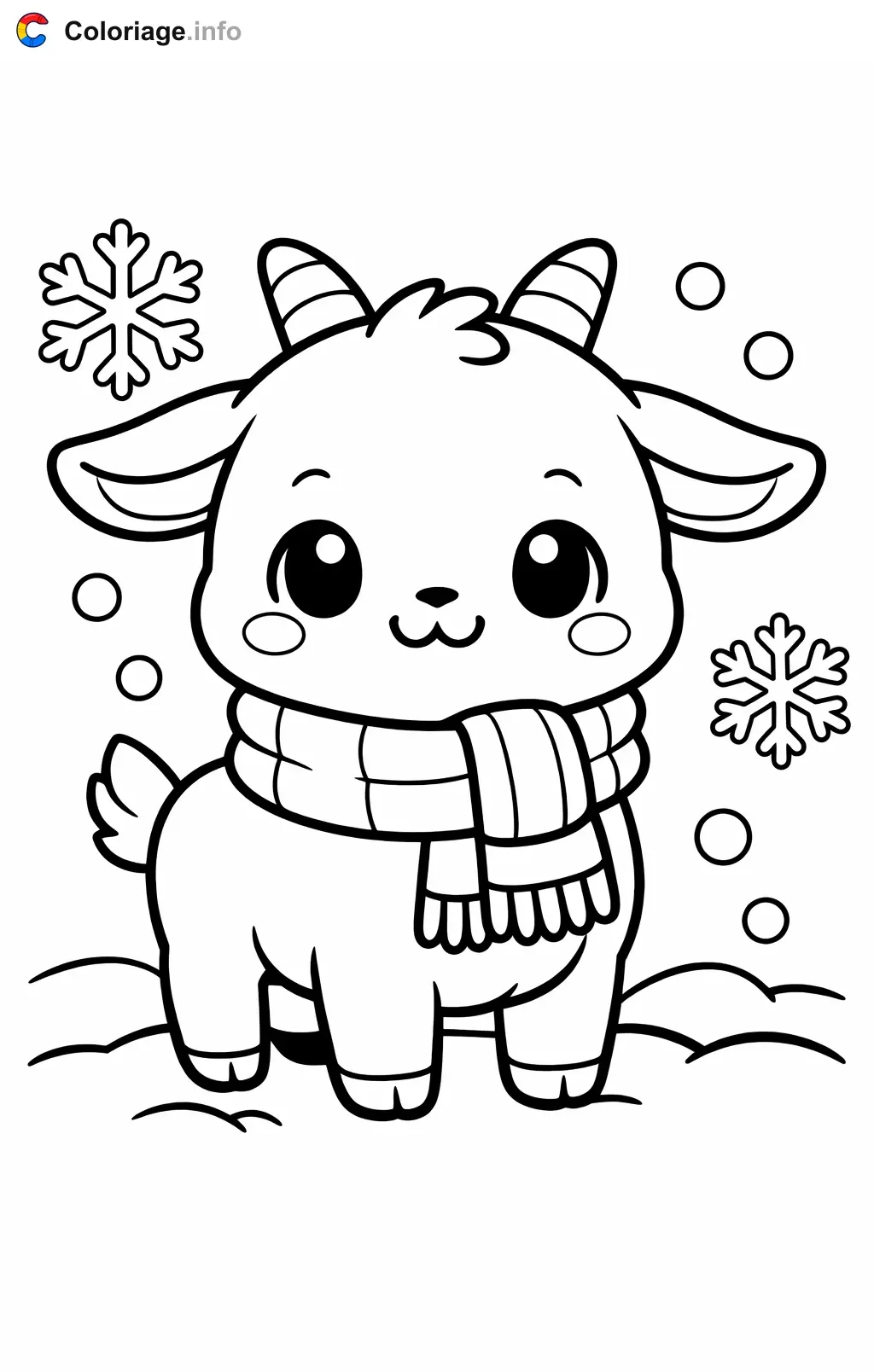 Coloriage Chèvre avec une écharpe dans la neige - Chèvre à imprimer