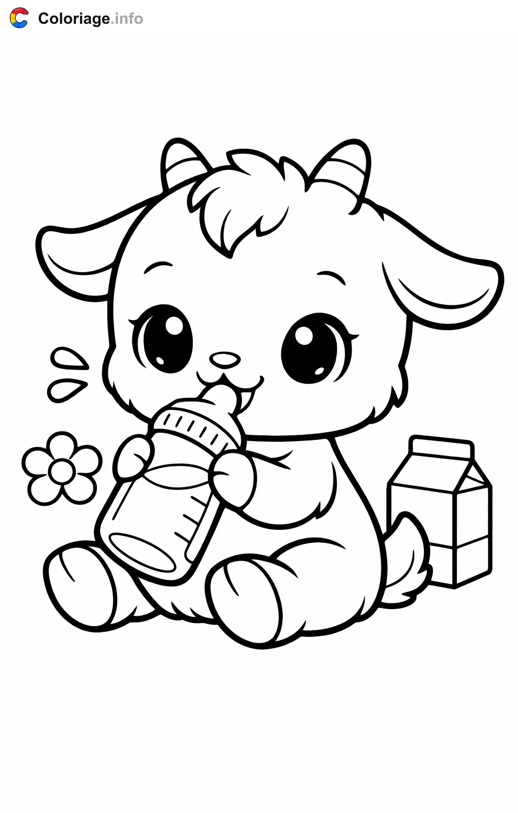 Coloriage Chèvre qui boit son biberon - Chèvre à imprimer