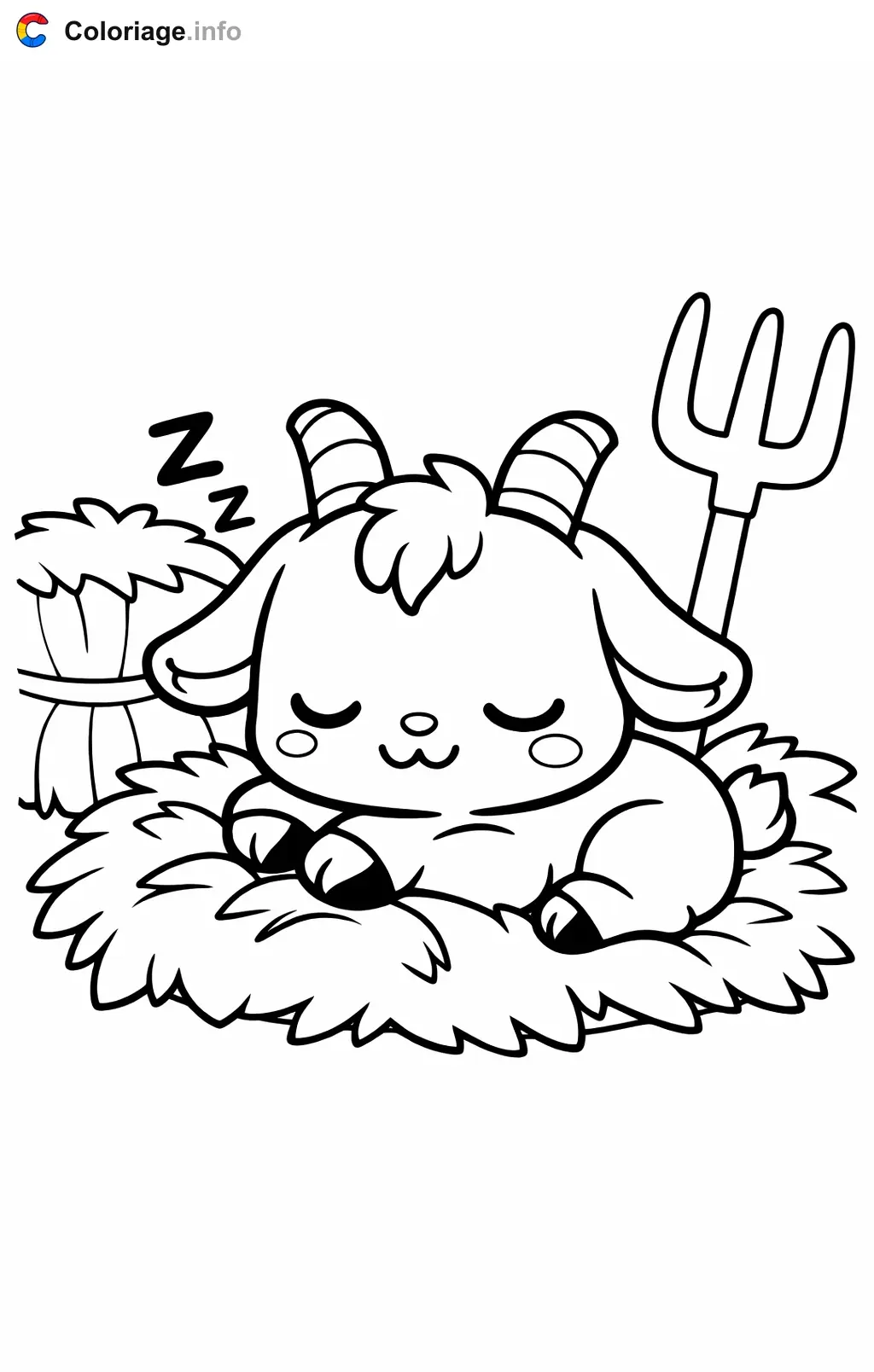 Coloriage Chèvre qui dort dans la grange - Chèvre à imprimer