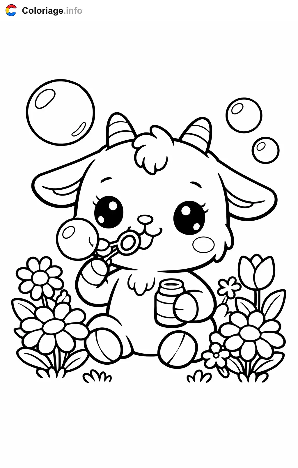 Coloriage Chèvre qui fait des bulles - Chèvre à imprimer